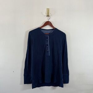 Pendleton Ribbed Henley Long Sleeve Shirt Navy Blue Womens Lg Western Gorpcore